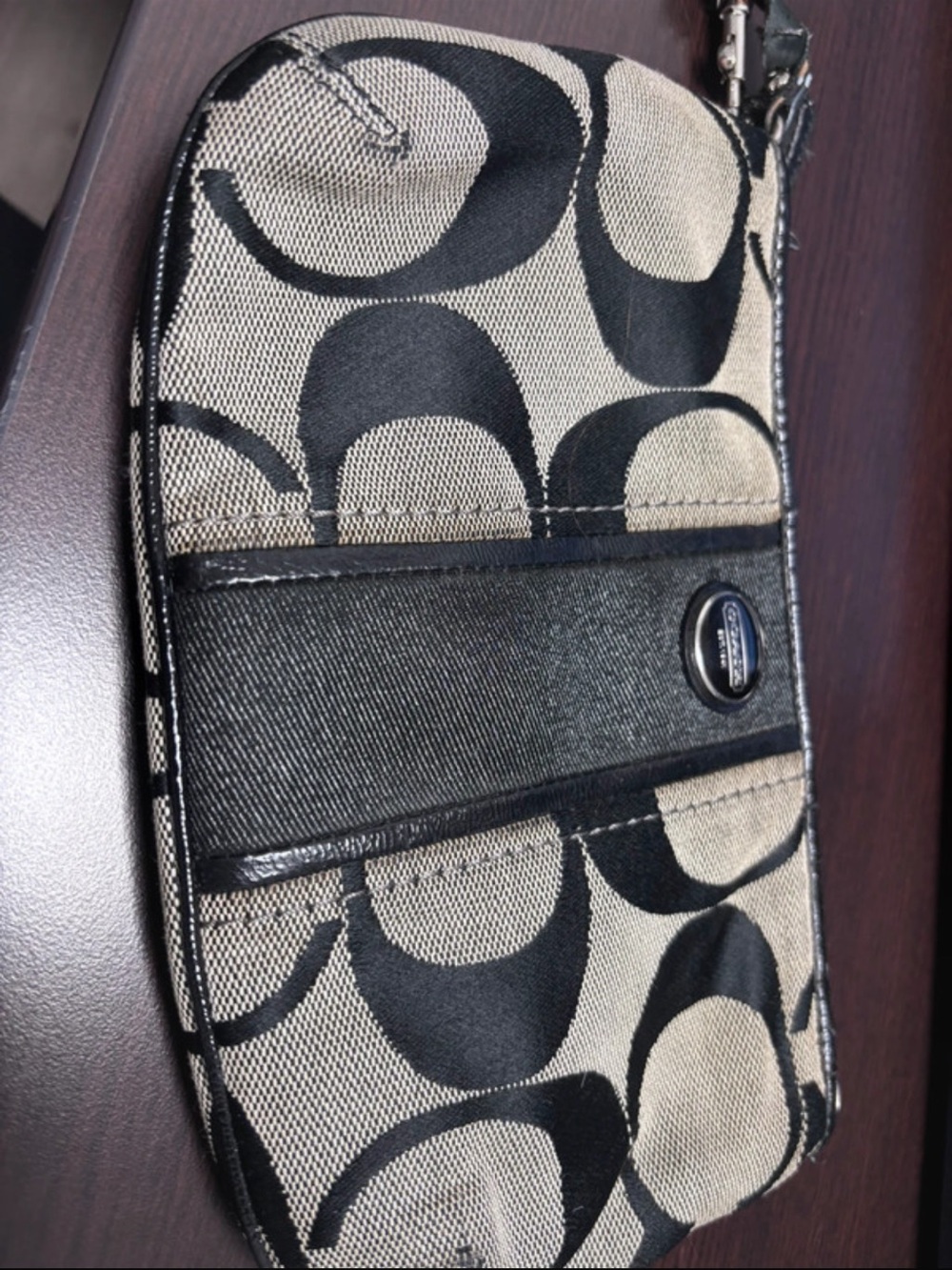 Y2K Coach Canvas Wristlet in Khaki and Black Signature Print